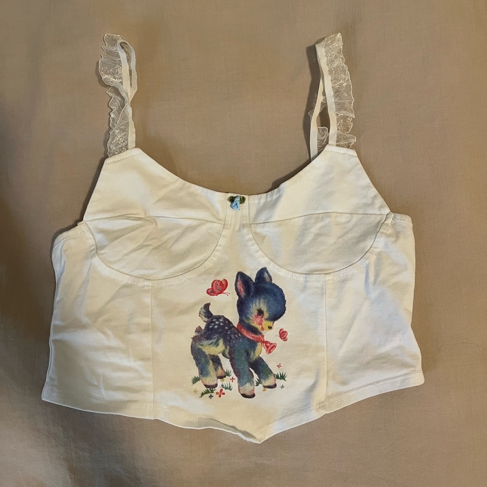 White Tank Top with Baby Deer